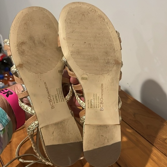 BCBGeneration Gold Gladiator Sandals size 8 1/2. - Picture 7 of 7